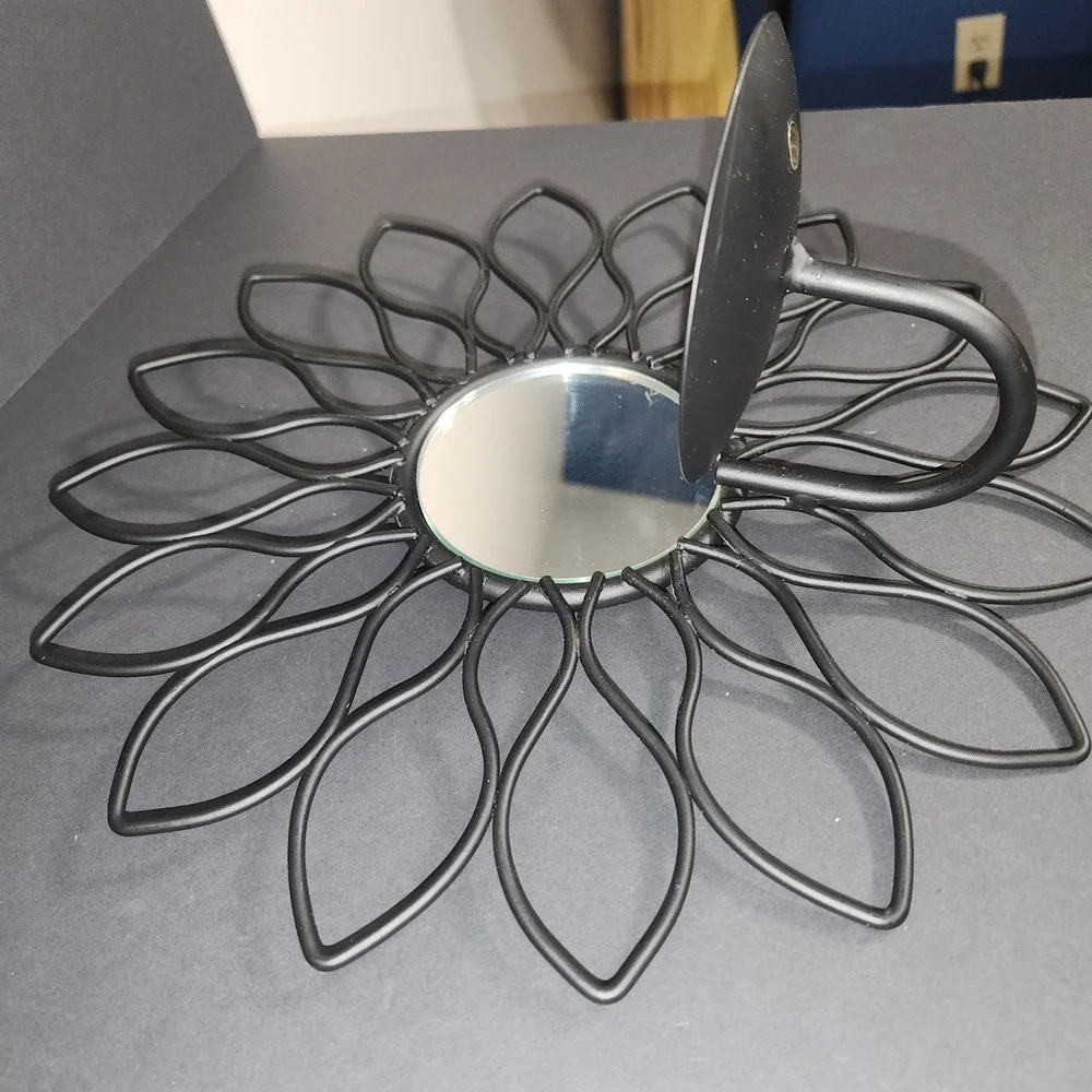 UNBRANDED Flower Wall Sconce Set OS Black Metal Mirror Candle Holder Home Decor